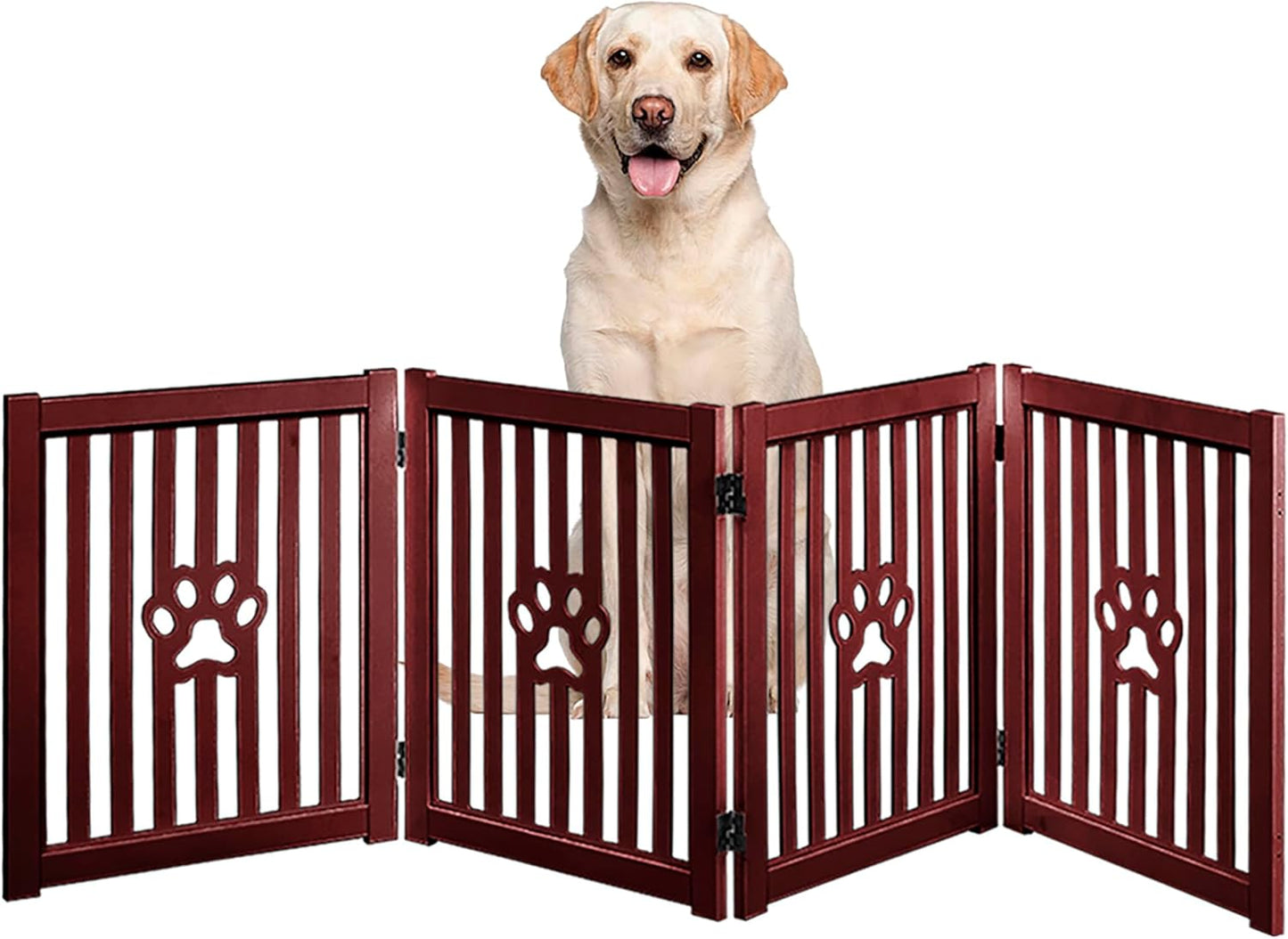 Pet Gate, Wooden Free Standing Dog Gate for Small Dogs and Cats. Great Folding Fence for Doorways, Halls, Stairs. White