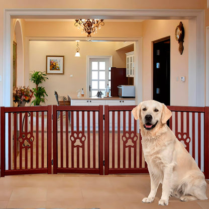 Pet Gate, Wooden Free Standing Dog Gate for Small Dogs and Cats. Great Folding Fence for Doorways, Halls, Stairs. White