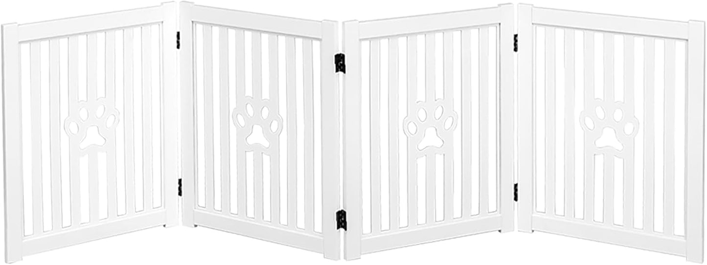 Pet Gate, Wooden Free Standing Dog Gate for Small Dogs and Cats. Great Folding Fence for Doorways, Halls, Stairs. White