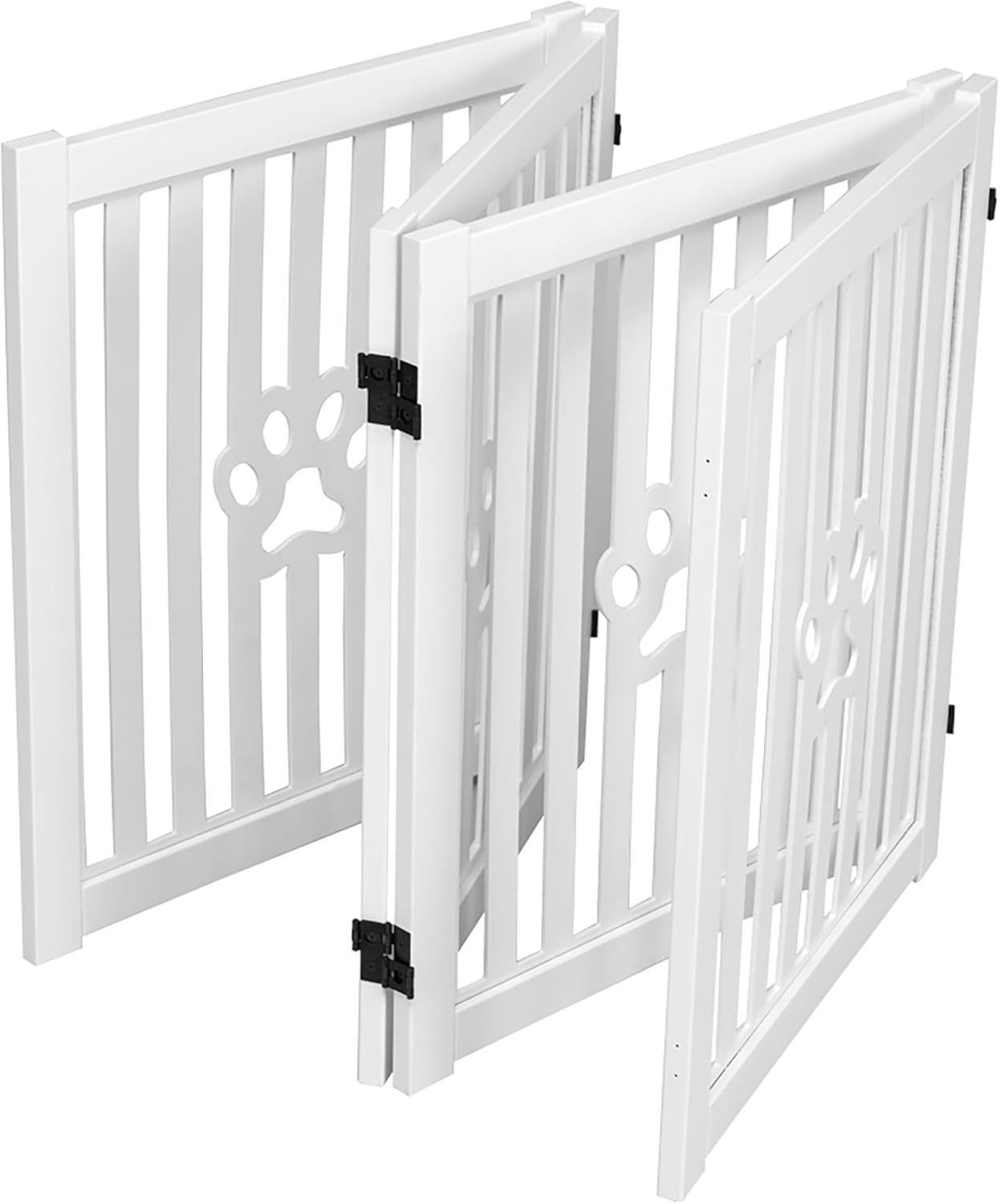 Pet Gate, Wooden Free Standing Dog Gate for Small Dogs and Cats. Great Folding Fence for Doorways, Halls, Stairs. White