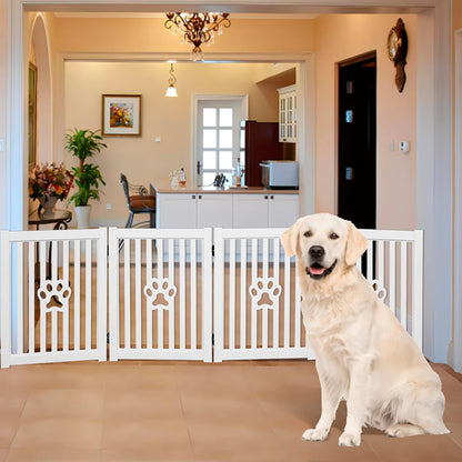 Pet Gate, Wooden Free Standing Dog Gate for Small Dogs and Cats. Great Folding Fence for Doorways, Halls, Stairs. White