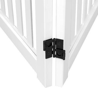 Pet Gate, Wooden Free Standing Dog Gate for Small Dogs and Cats. Great Folding Fence for Doorways, Halls, Stairs. White