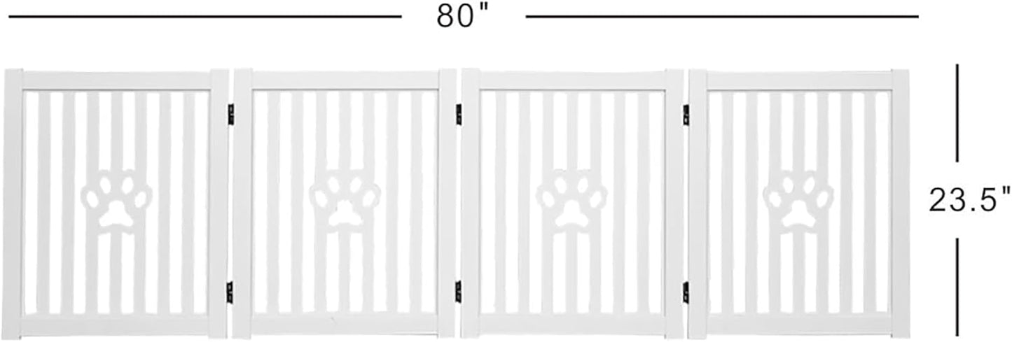 Pet Gate, Wooden Free Standing Dog Gate for Small Dogs and Cats. Great Folding Fence for Doorways, Halls, Stairs. White