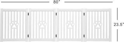 Pet Gate, Wooden Free Standing Dog Gate for Small Dogs and Cats. Great Folding Fence for Doorways, Halls, Stairs. White