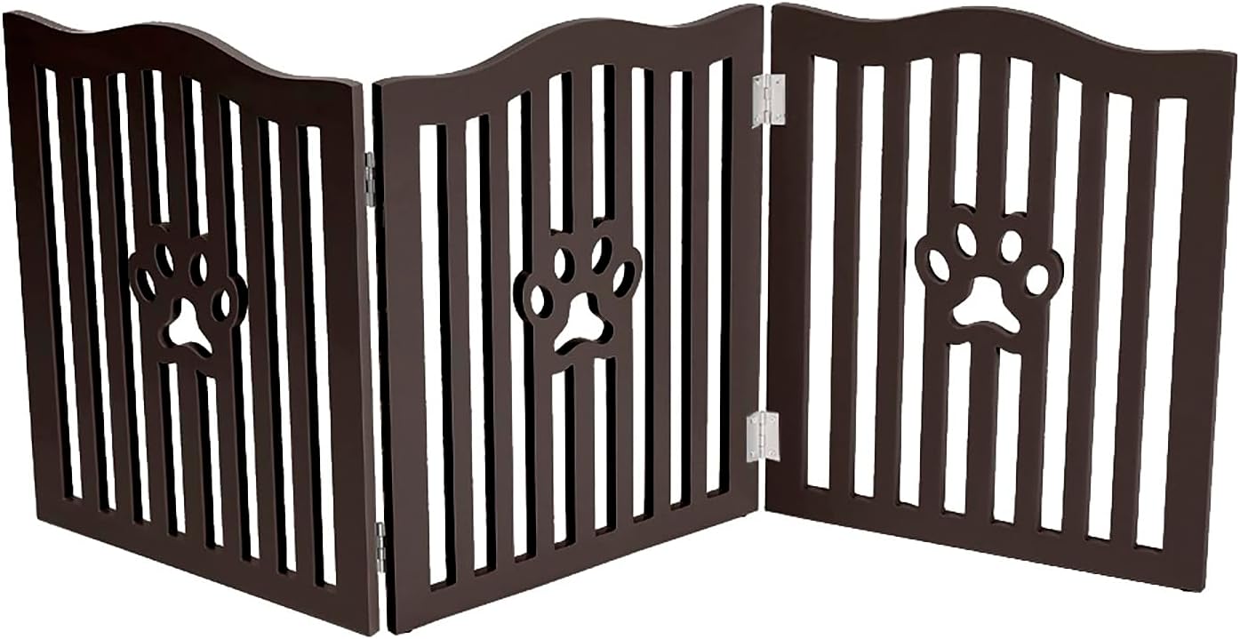 Pet Gate, Wooden Free Standing Dog Gate for Small Dogs and Cats. Great Folding Fence for Doorways, Halls, Stairs. White