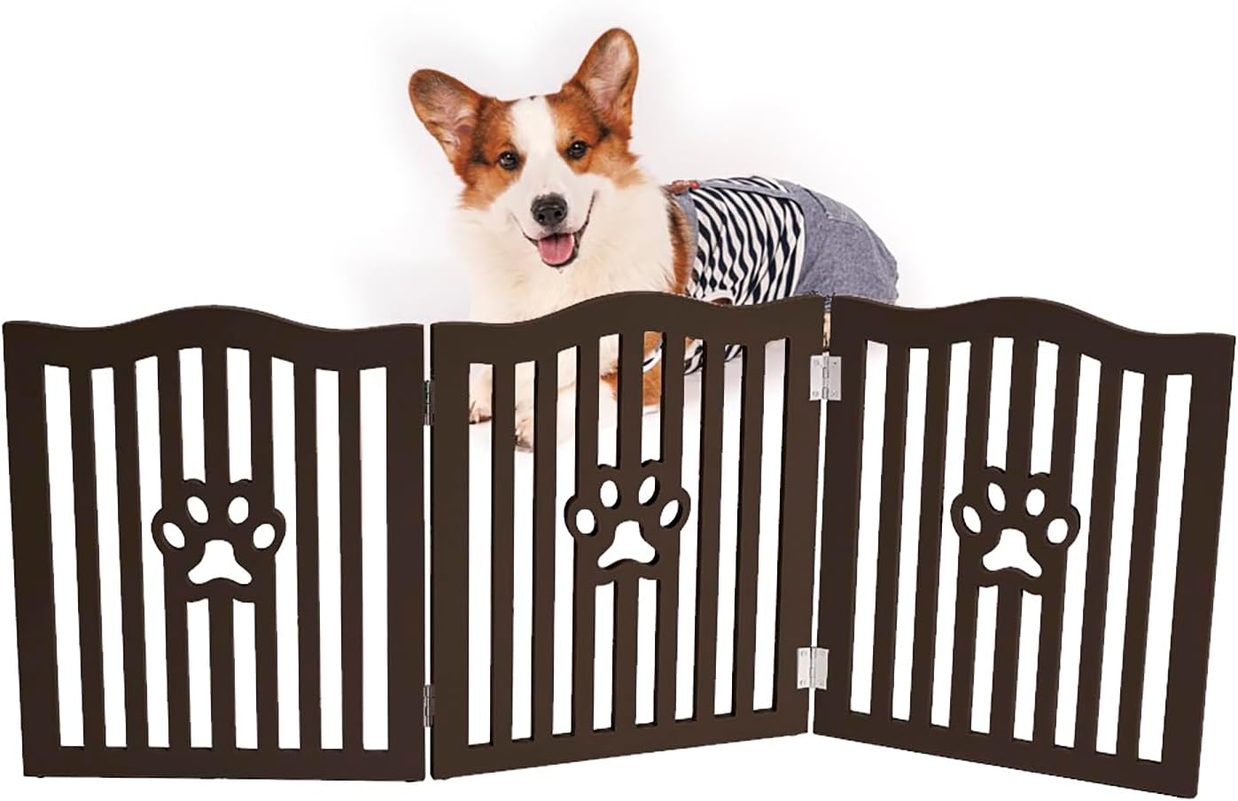 Pet Gate, Wooden Free Standing Dog Gate for Small Dogs and Cats. Great Folding Fence for Doorways, Halls, Stairs. White