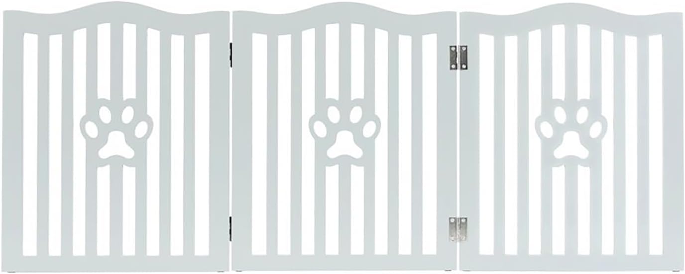 Pet Gate, Wooden Free Standing Dog Gate for Small Dogs and Cats. Great Folding Fence for Doorways, Halls, Stairs. White