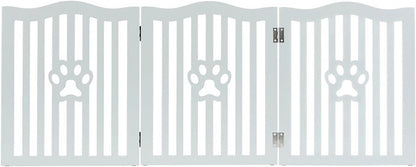 Pet Gate, Wooden Free Standing Dog Gate for Small Dogs and Cats. Great Folding Fence for Doorways, Halls, Stairs. White