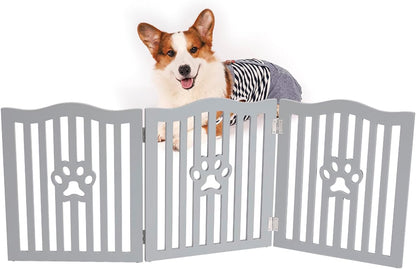 Pet Gate, Wooden Free Standing Dog Gate for Small Dogs and Cats. Great Folding Fence for Doorways, Halls, Stairs. White
