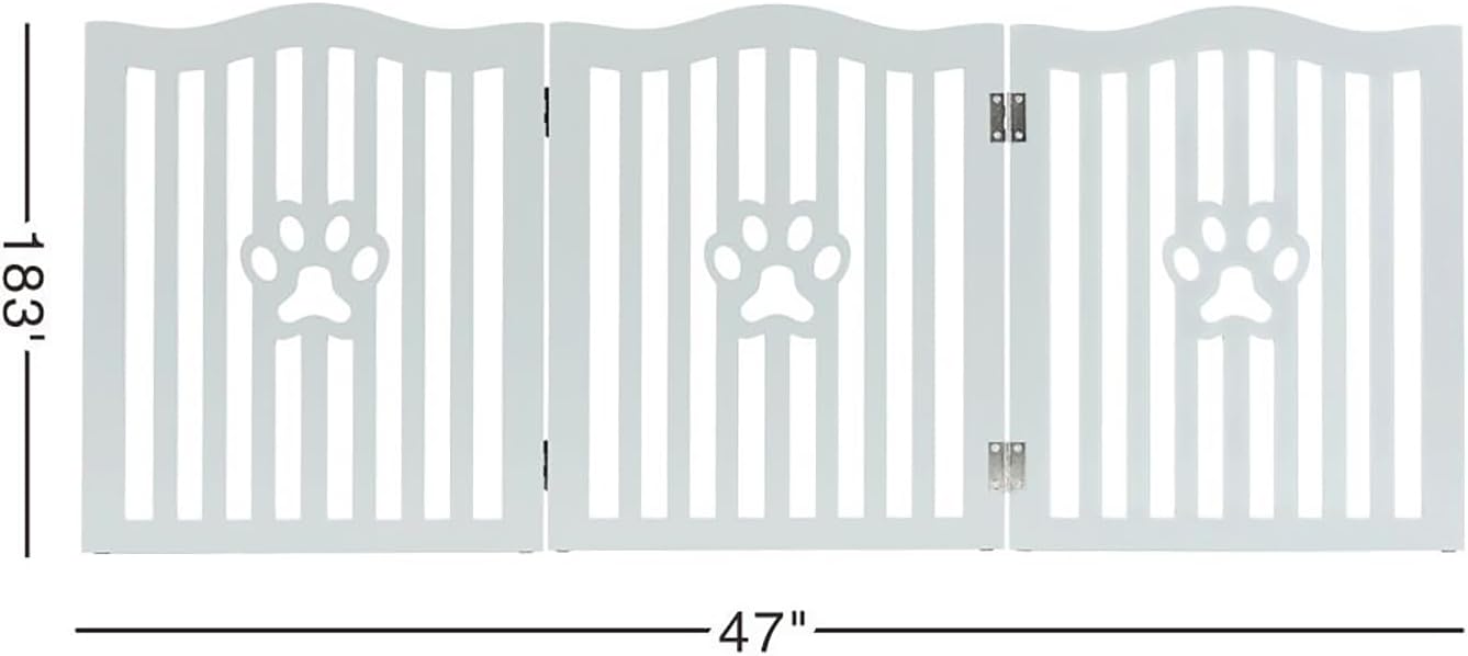 Pet Gate, Wooden Free Standing Dog Gate for Small Dogs and Cats. Great Folding Fence for Doorways, Halls, Stairs. White