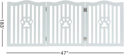 Pet Gate, Wooden Free Standing Dog Gate for Small Dogs and Cats. Great Folding Fence for Doorways, Halls, Stairs. White