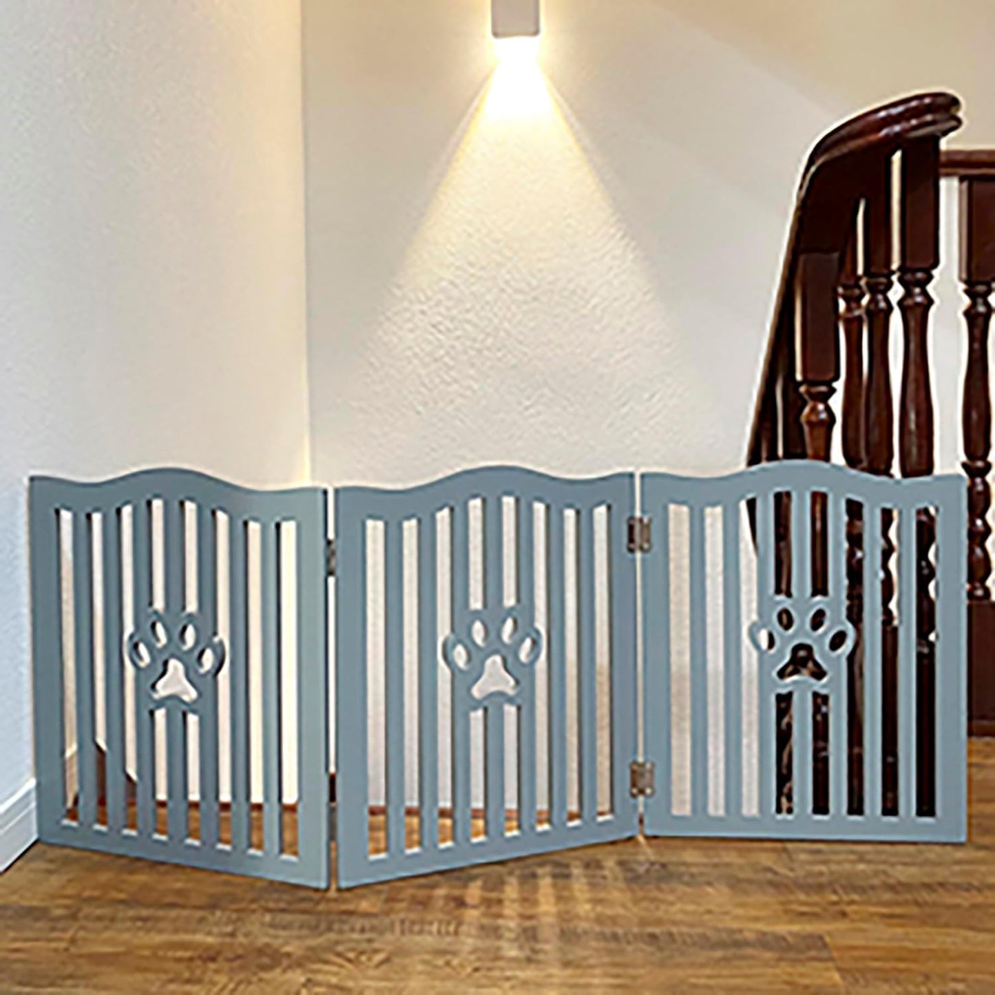 Pet Gate, Wooden Free Standing Dog Gate for Small Dogs and Cats. Great Folding Fence for Doorways, Halls, Stairs. White