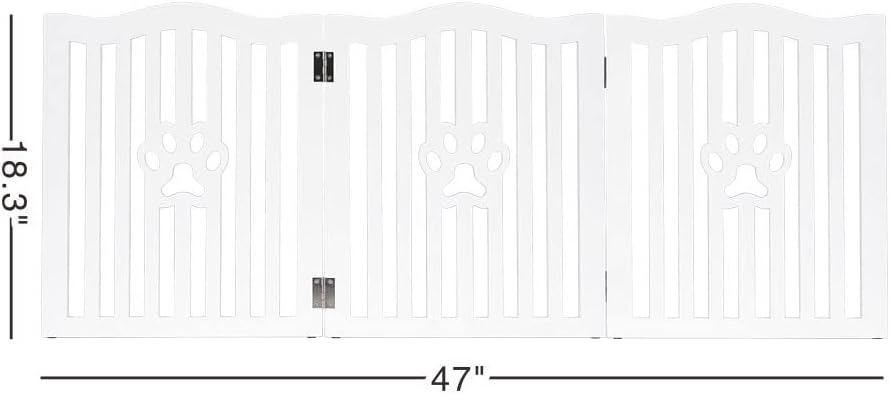 Pet Gate, Wooden Free Standing Dog Gate for Small Dogs and Cats. Great Folding Fence for Doorways, Halls, Stairs. White