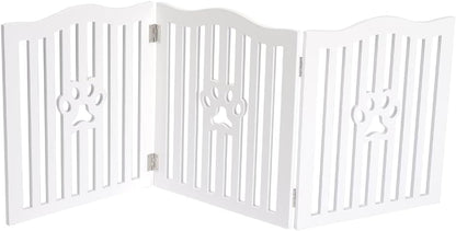 Pet Gate, Wooden Free Standing Dog Gate for Small Dogs and Cats. Great Folding Fence for Doorways, Halls, Stairs. White