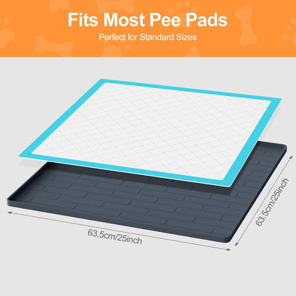 Pee Pad Tray Holder for Dogs,Non-Slip Silicone Dog Puppy Pad Holder,24 x 24 Square Puppy Potty Training Pads,No Spill Raised Lip High Edge,Portable, Leak-Proof Mat Trays for Indoor Floor Protection
