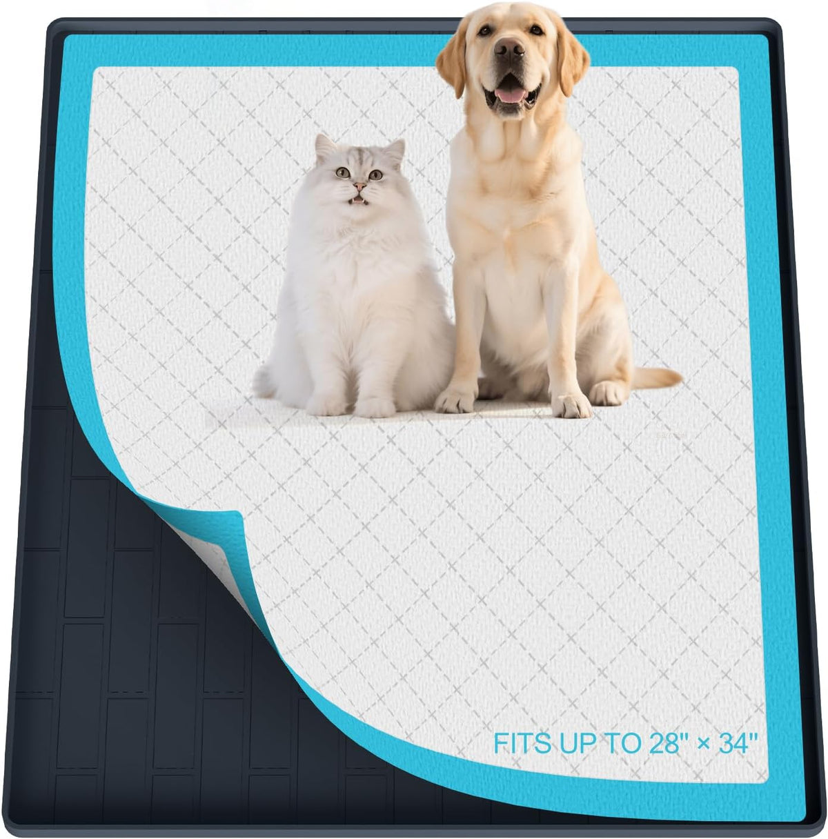 Pee Pad Tray Holder for Dogs,Non-Slip Silicone Dog Puppy Pad Holder,24 x 24 Square Puppy Potty Training Pads,No Spill Raised Lip High Edge,Portable, Leak-Proof Mat Trays for Indoor Floor Protection