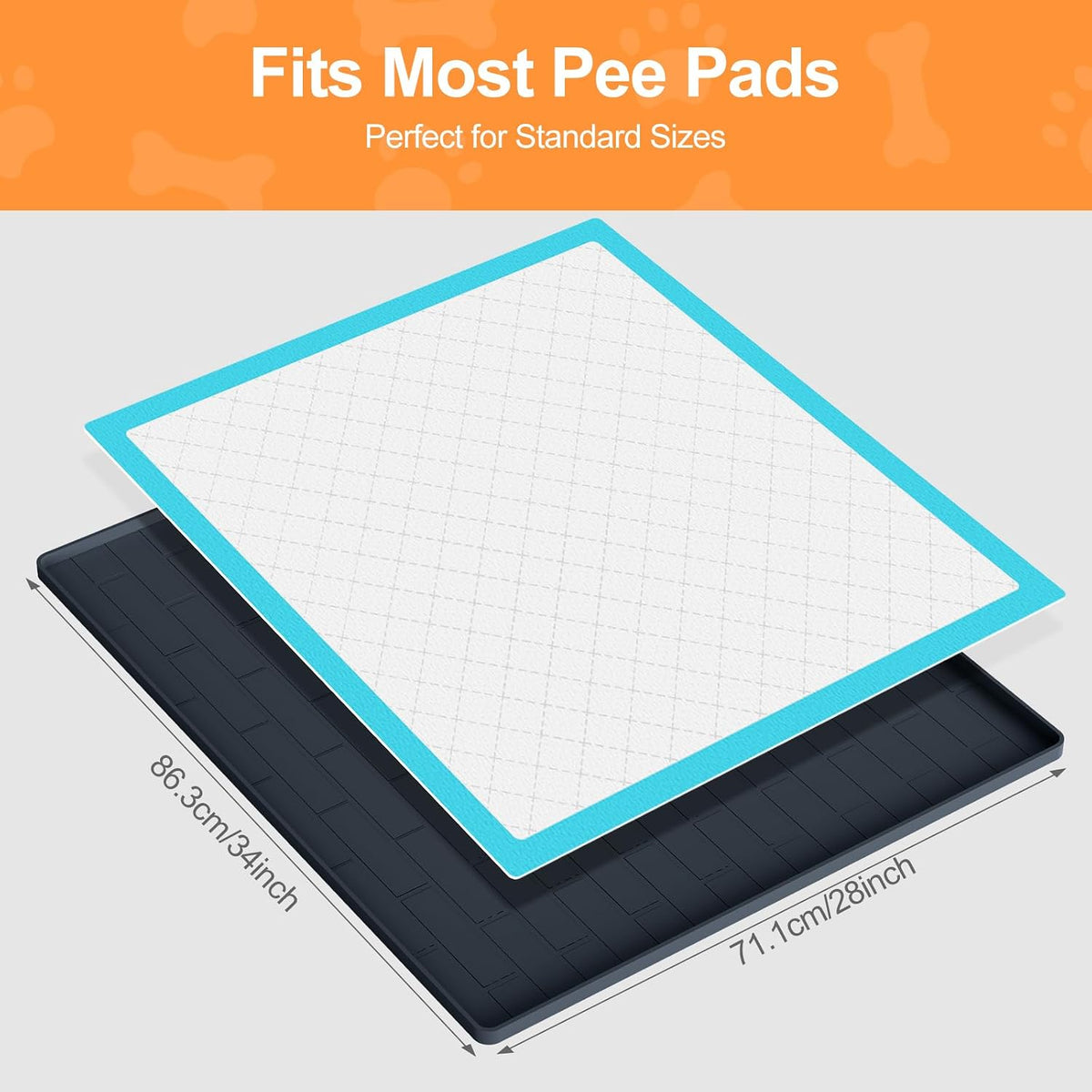 Pee Pad Tray Holder for Dogs,Non-Slip Silicone Dog Puppy Pad Holder,24 x 24 Square Puppy Potty Training Pads,No Spill Raised Lip High Edge,Portable, Leak-Proof Mat Trays for Indoor Floor Protection