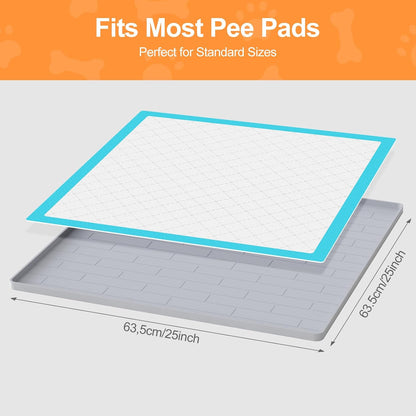 Pee Pad Tray Holder for Dogs,Non-Slip Silicone Dog Puppy Pad Holder,24 x 24 Square Puppy Potty Training Pads,No Spill Raised Lip High Edge,Portable, Leak-Proof Mat Trays for Indoor Floor Protection