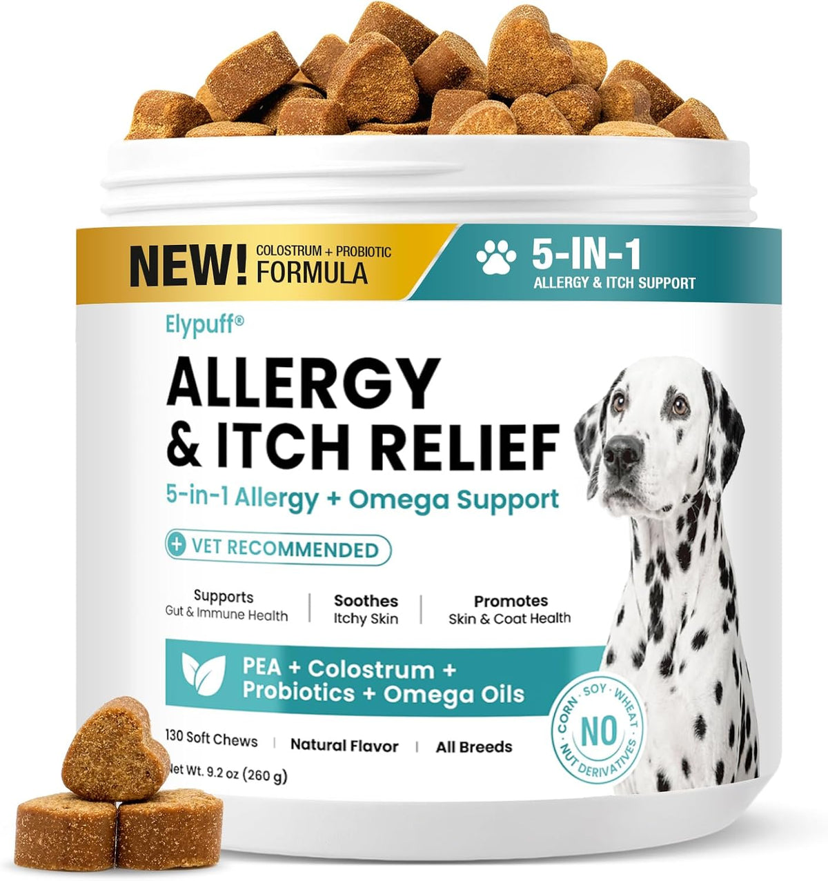 Dog Allergy Chews 130ct - Itch Relief Dog Allergy and Itching Skin Relief Anti Itch Aller Immune Bites for Dogs Licking Paws Treatment - Probiotics Vitamins for Itchy Skin, Ears & Yeast,Chicken Flavor