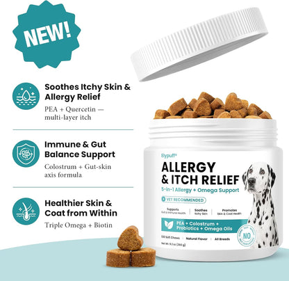 Dog Allergy Chews 130ct - Itch Relief Dog Allergy and Itching Skin Relief Anti Itch Aller Immune Bites for Dogs Licking Paws Treatment - Probiotics Vitamins for Itchy Skin, Ears & Yeast,Chicken Flavor