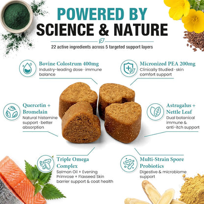 Dog Allergy Chews 130ct - Itch Relief Dog Allergy and Itching Skin Relief Anti Itch Aller Immune Bites for Dogs Licking Paws Treatment - Probiotics Vitamins for Itchy Skin, Ears & Yeast,Chicken Flavor