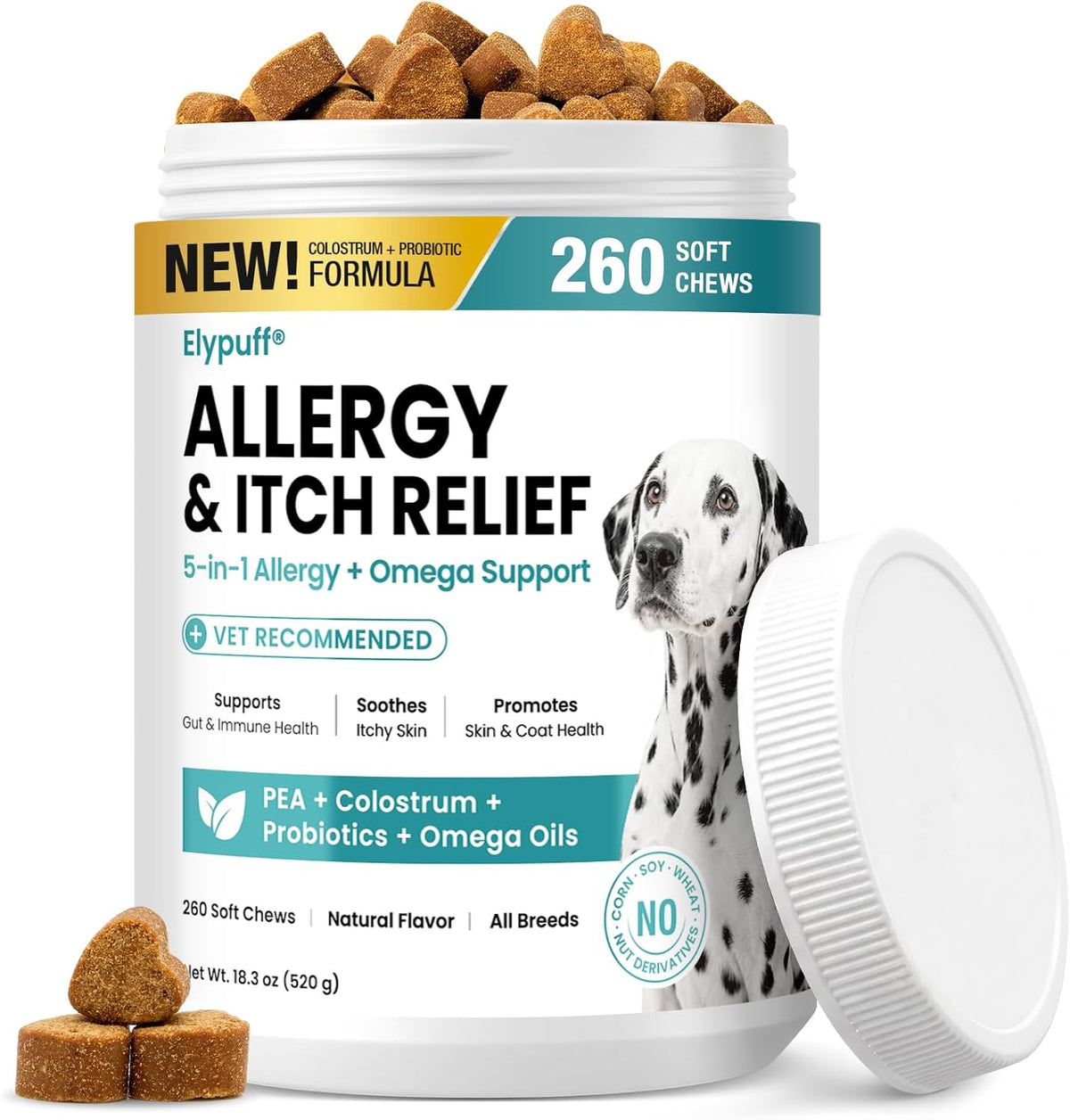 Dog Allergy Chews 130ct - Itch Relief Dog Allergy and Itching Skin Relief Anti Itch Aller Immune Bites for Dogs Licking Paws Treatment - Probiotics Vitamins for Itchy Skin, Ears & Yeast,Chicken Flavor