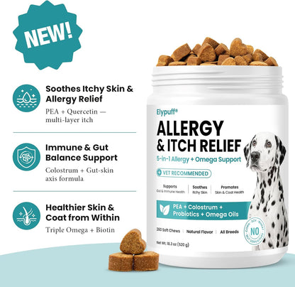 Dog Allergy Chews 130ct - Itch Relief Dog Allergy and Itching Skin Relief Anti Itch Aller Immune Bites for Dogs Licking Paws Treatment - Probiotics Vitamins for Itchy Skin, Ears & Yeast,Chicken Flavor