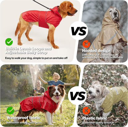 Kimee Dog Raincoat Waterproof Dog Rain Jacket for Small to 3X-Large Dogs, M