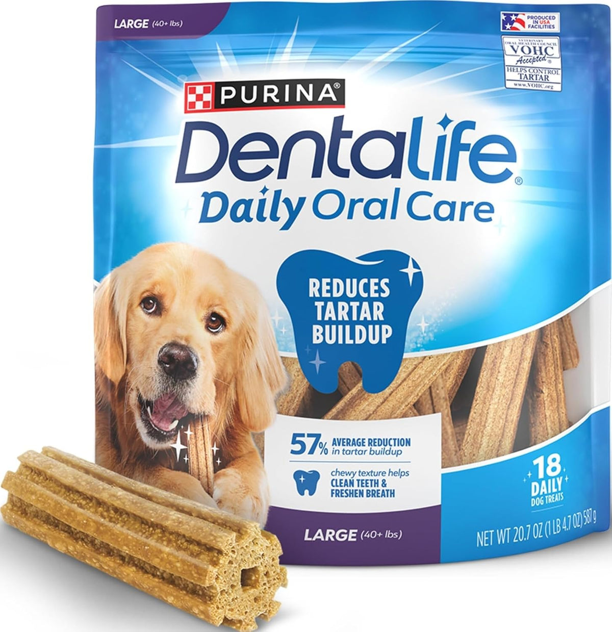 Purina Daily Dental Chews for Large Dogs, Pouch