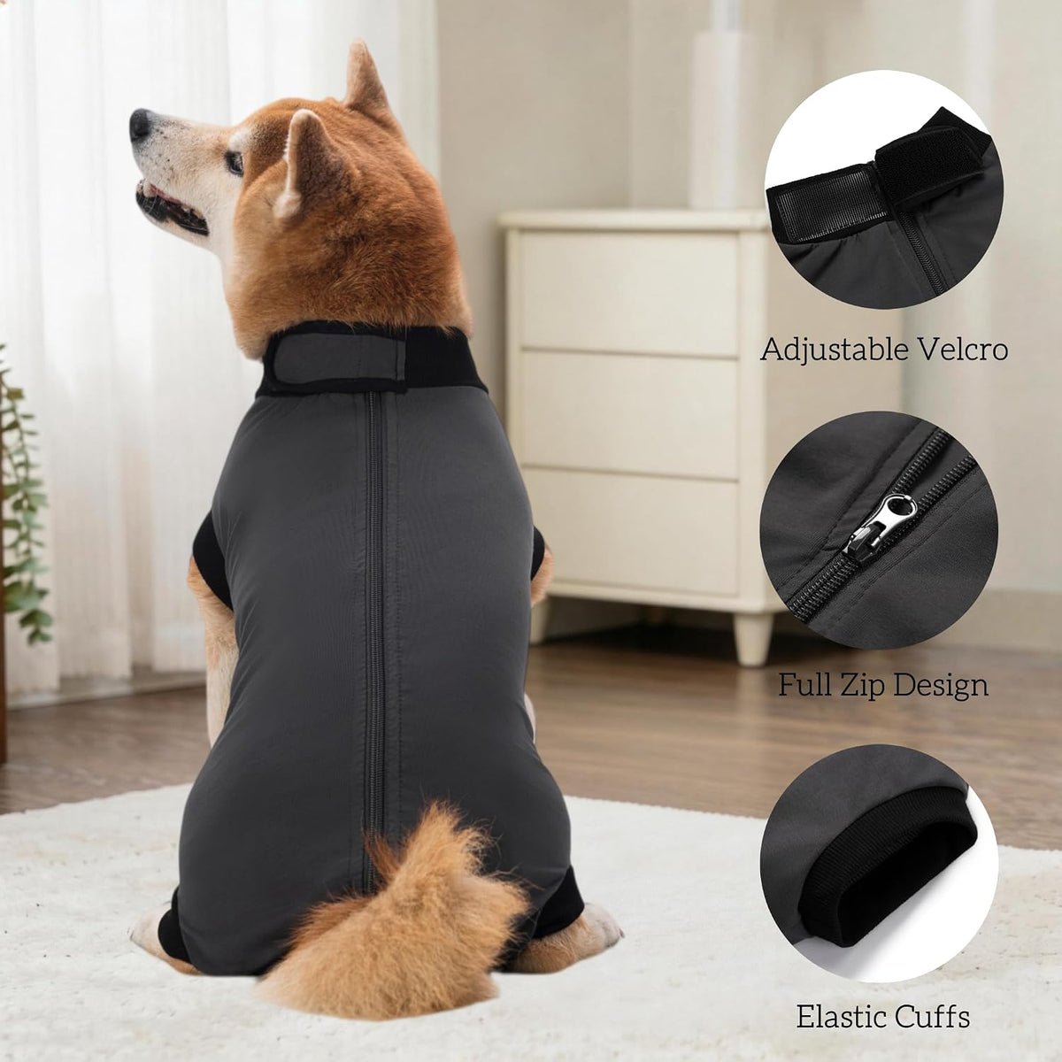 Dog Recovery Suit After Surgery, Abdominal Wound Protection Onesie, Anti-Licking Substitute for E-Collar & Cone, Relieves Anxiety, Easy to Put On, Suitable for Male & Female Dogs (Black, Medium)