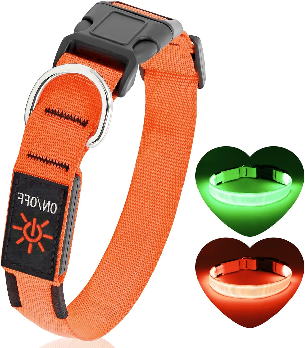Light Up Dog Collar, Rechargeable USB Collar, Waterproof, Luminous LED Collar, Adjustable, Super Bright, Night Walking for Small Medium Large Dogs, Orange, M