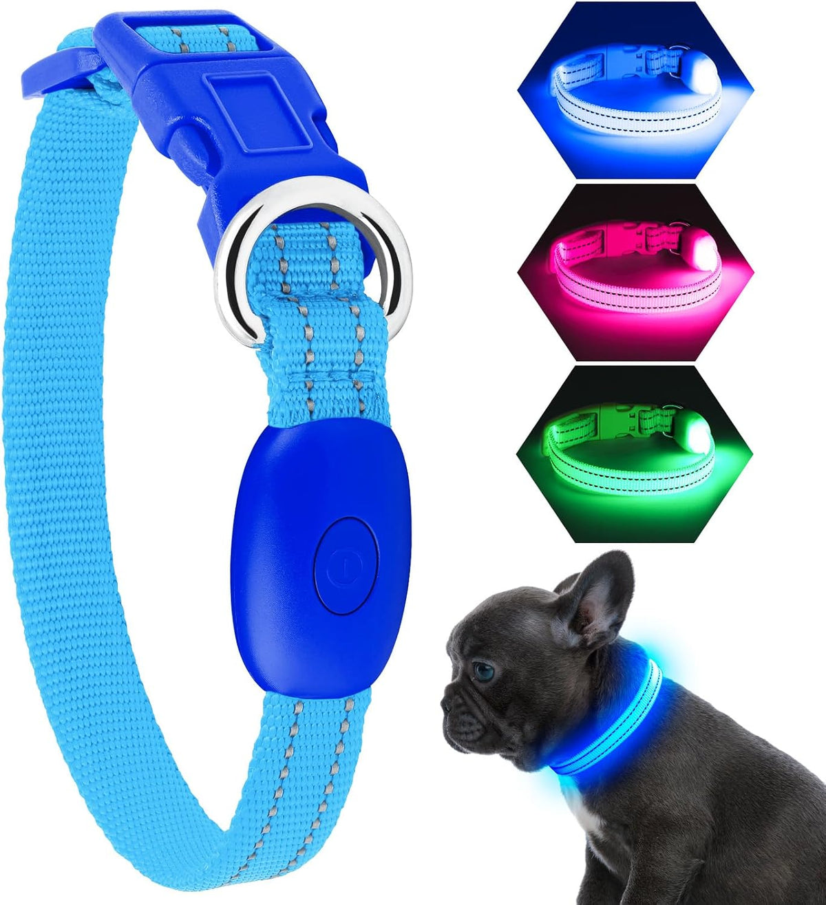 Light Up Dog Collar, Rechargeable USB Collar, Waterproof, Luminous LED Collar, Adjustable, Super Bright, Night Walking for Small Medium Large Dogs, Orange, M