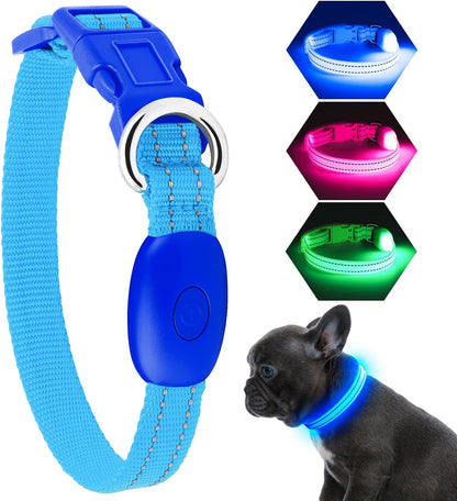 Light Up Dog Collar, Rechargeable USB Collar, Waterproof, Luminous LED Collar, Adjustable, Super Bright, Night Walking for Small Medium Large Dogs, Orange, M