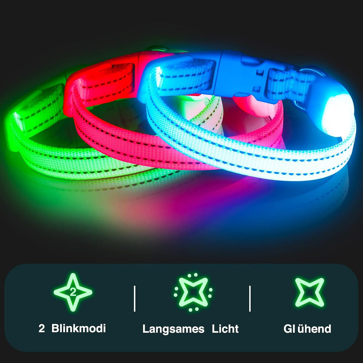 Light Up Dog Collar, Rechargeable USB Collar, Waterproof, Luminous LED Collar, Adjustable, Super Bright, Night Walking for Small Medium Large Dogs, Orange, M