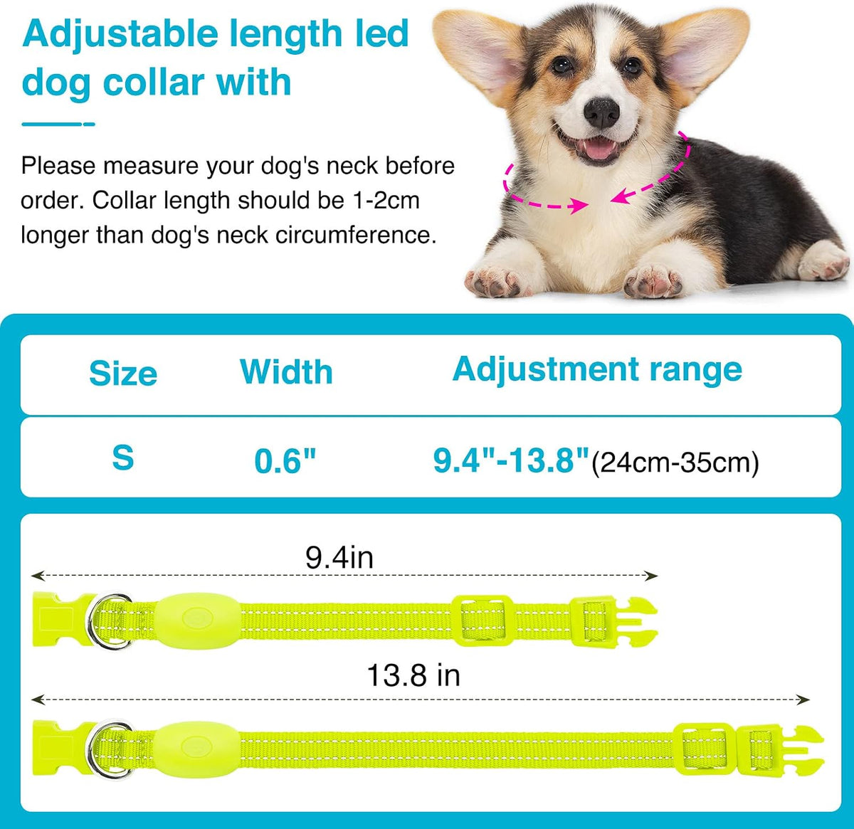 Light Up Dog Collar, Rechargeable USB Collar, Waterproof, Luminous LED Collar, Adjustable, Super Bright, Night Walking for Small Medium Large Dogs, Orange, M