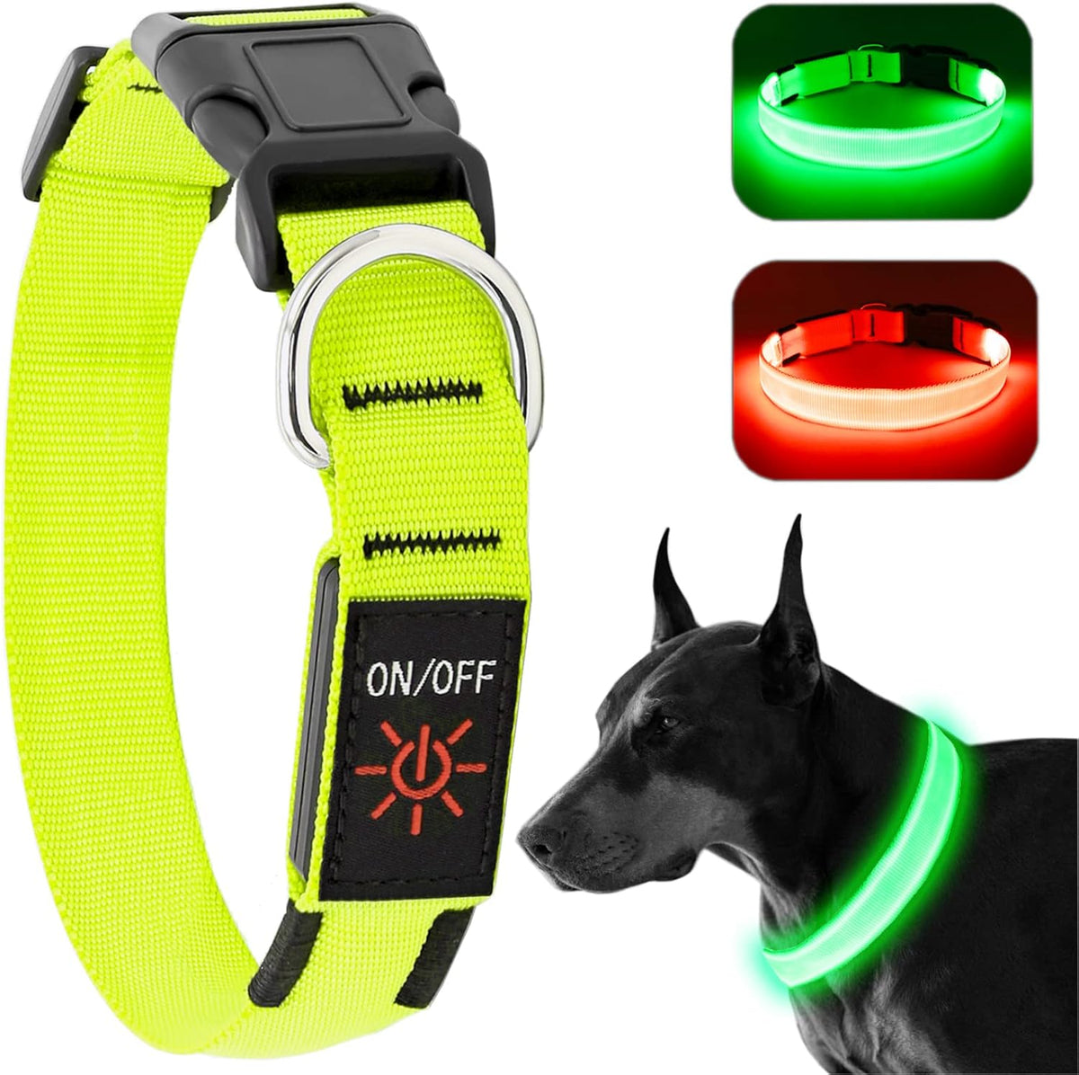 Light Up Dog Collar, Rechargeable USB Collar, Waterproof, Luminous LED Collar, Adjustable, Super Bright, Night Walking for Small Medium Large Dogs, Orange, M