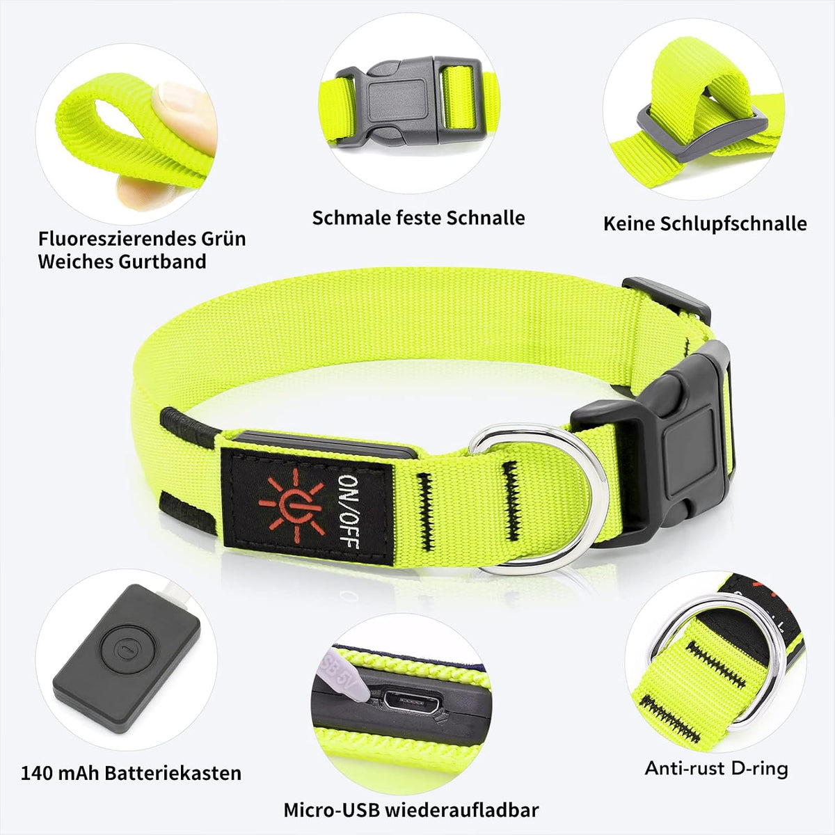 Light Up Dog Collar, Rechargeable USB Collar, Waterproof, Luminous LED Collar, Adjustable, Super Bright, Night Walking for Small Medium Large Dogs, Orange, M