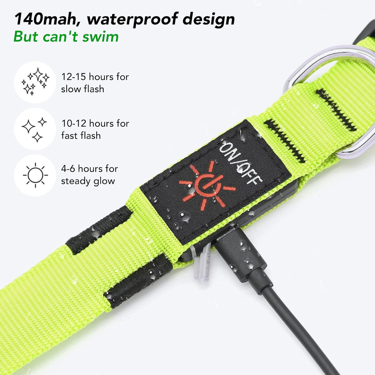 Light Up Dog Collar, Rechargeable USB Collar, Waterproof, Luminous LED Collar, Adjustable, Super Bright, Night Walking for Small Medium Large Dogs, Orange, M