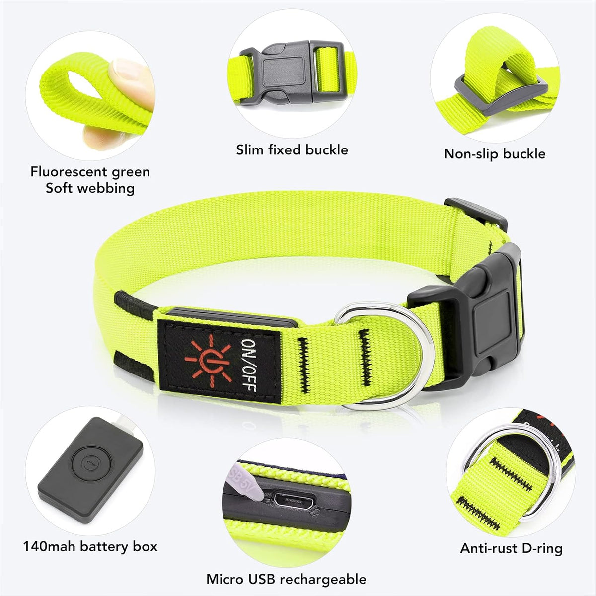 Light Up Dog Collar, Rechargeable USB Collar, Waterproof, Luminous LED Collar, Adjustable, Super Bright, Night Walking for Small Medium Large Dogs, Orange, M