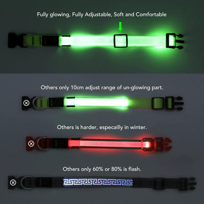 Light Up Dog Collar, Rechargeable USB Collar, Waterproof, Luminous LED Collar, Adjustable, Super Bright, Night Walking for Small Medium Large Dogs, Orange, M