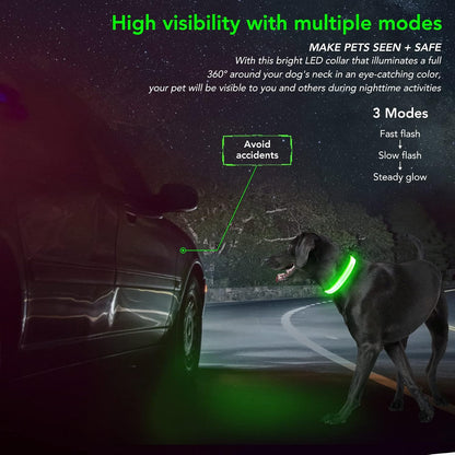 Light Up Dog Collar, Rechargeable USB Collar, Waterproof, Luminous LED Collar, Adjustable, Super Bright, Night Walking for Small Medium Large Dogs, Orange, M