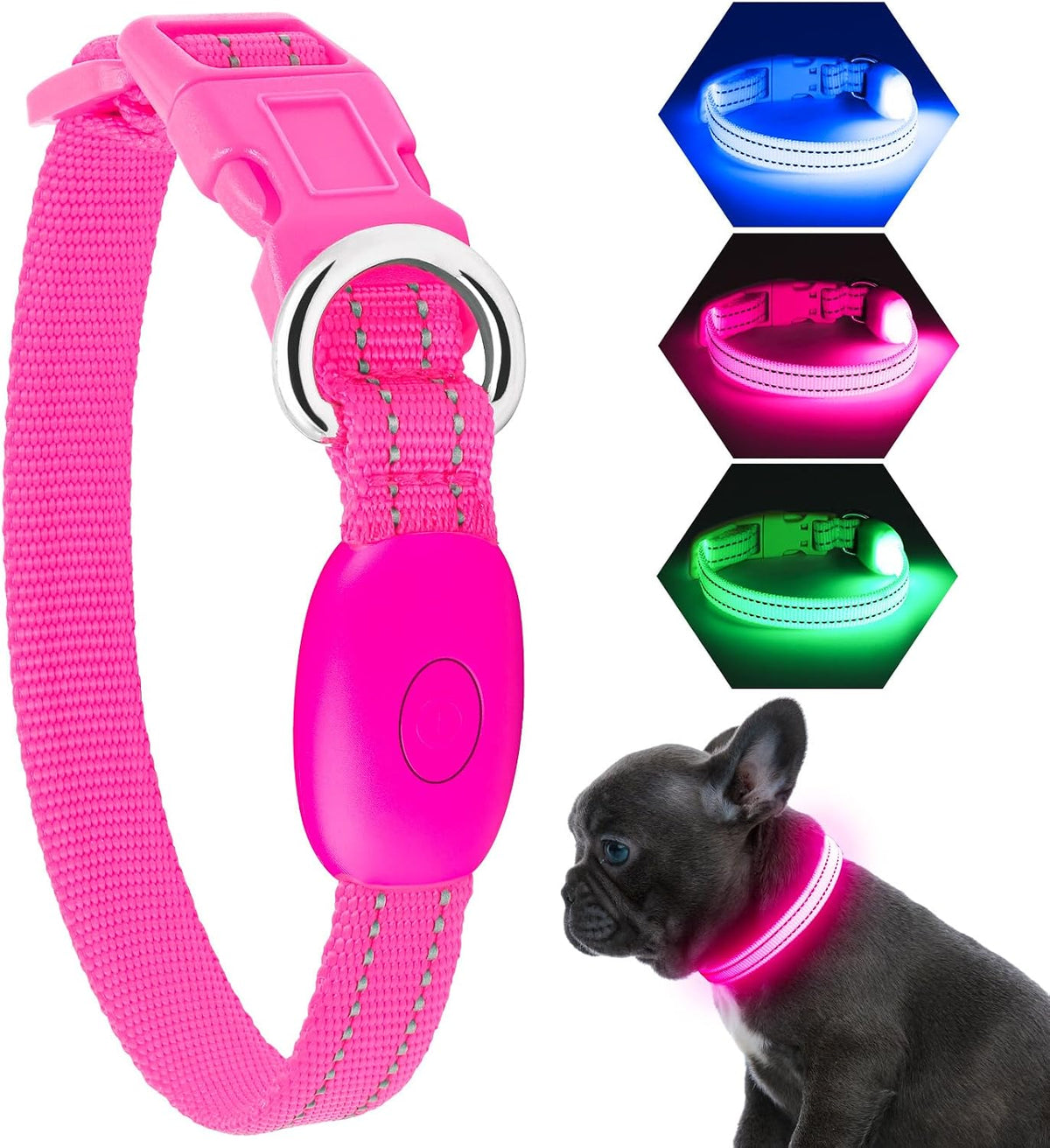 Light Up Dog Collar, Rechargeable USB Collar, Waterproof, Luminous LED Collar, Adjustable, Super Bright, Night Walking for Small Medium Large Dogs, Orange, M