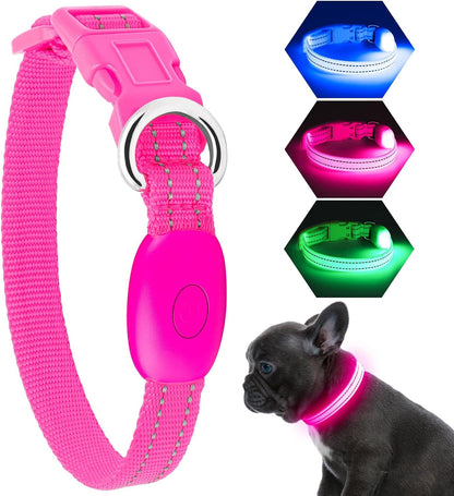 Light Up Dog Collar, Rechargeable USB Collar, Waterproof, Luminous LED Collar, Adjustable, Super Bright, Night Walking for Small Medium Large Dogs, Orange, M