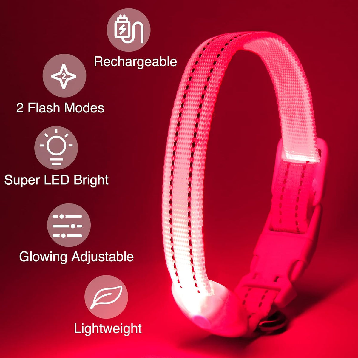 Light Up Dog Collar, Rechargeable USB Collar, Waterproof, Luminous LED Collar, Adjustable, Super Bright, Night Walking for Small Medium Large Dogs, Orange, M