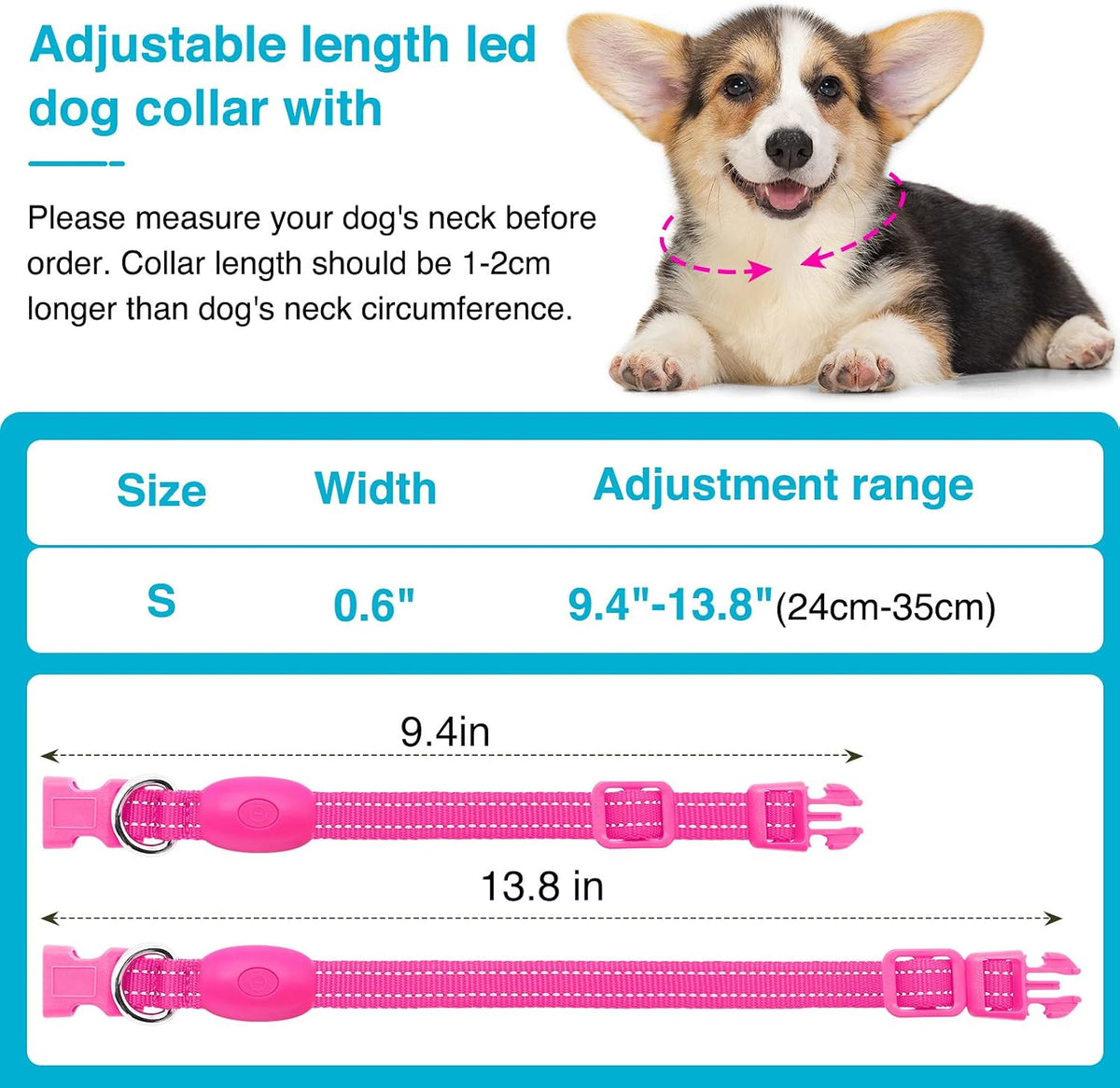 Light Up Dog Collar, Rechargeable USB Collar, Waterproof, Luminous LED Collar, Adjustable, Super Bright, Night Walking for Small Medium Large Dogs, Orange, M