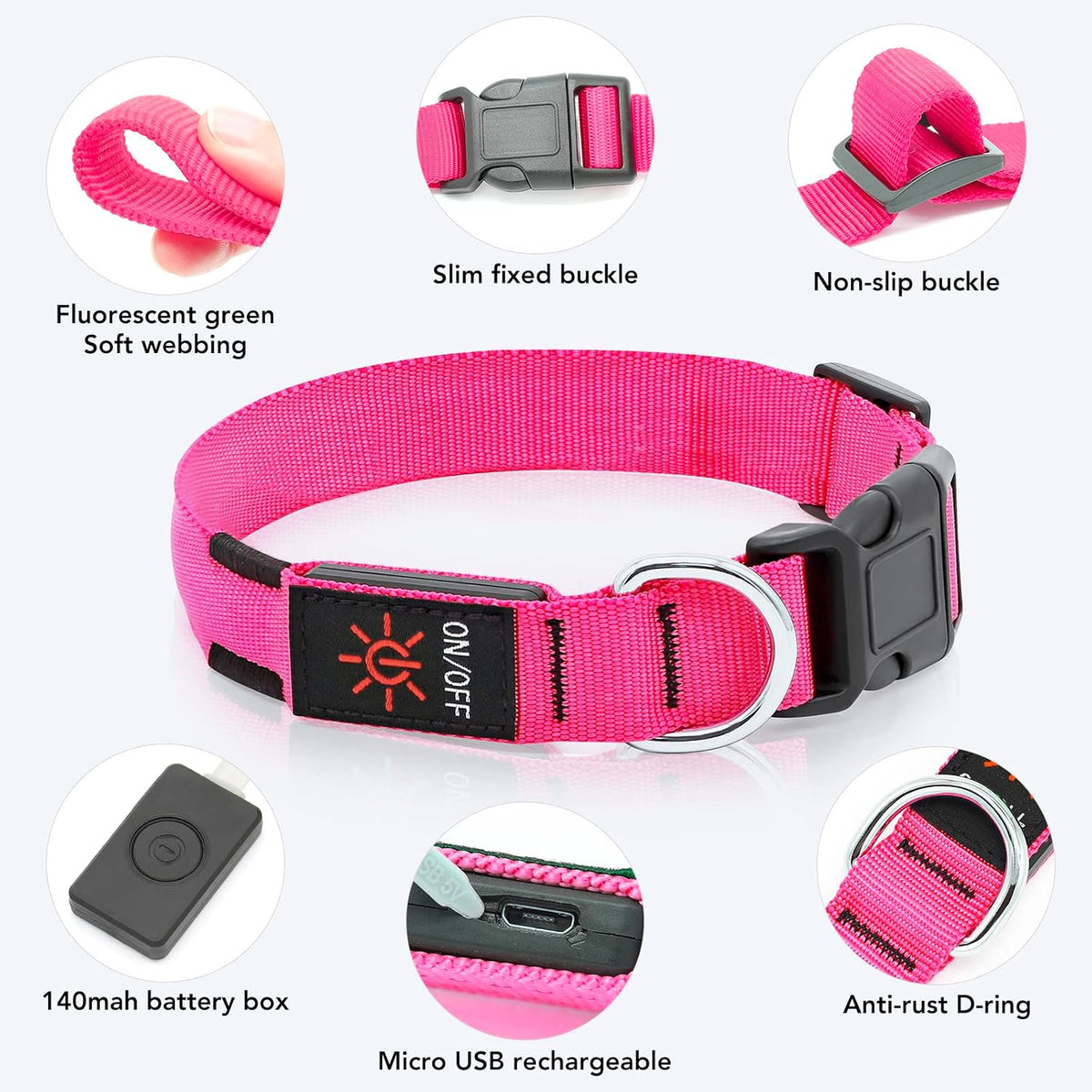 Light Up Dog Collar, Rechargeable USB Collar, Waterproof, Luminous LED Collar, Adjustable, Super Bright, Night Walking for Small Medium Large Dogs, Orange, M
