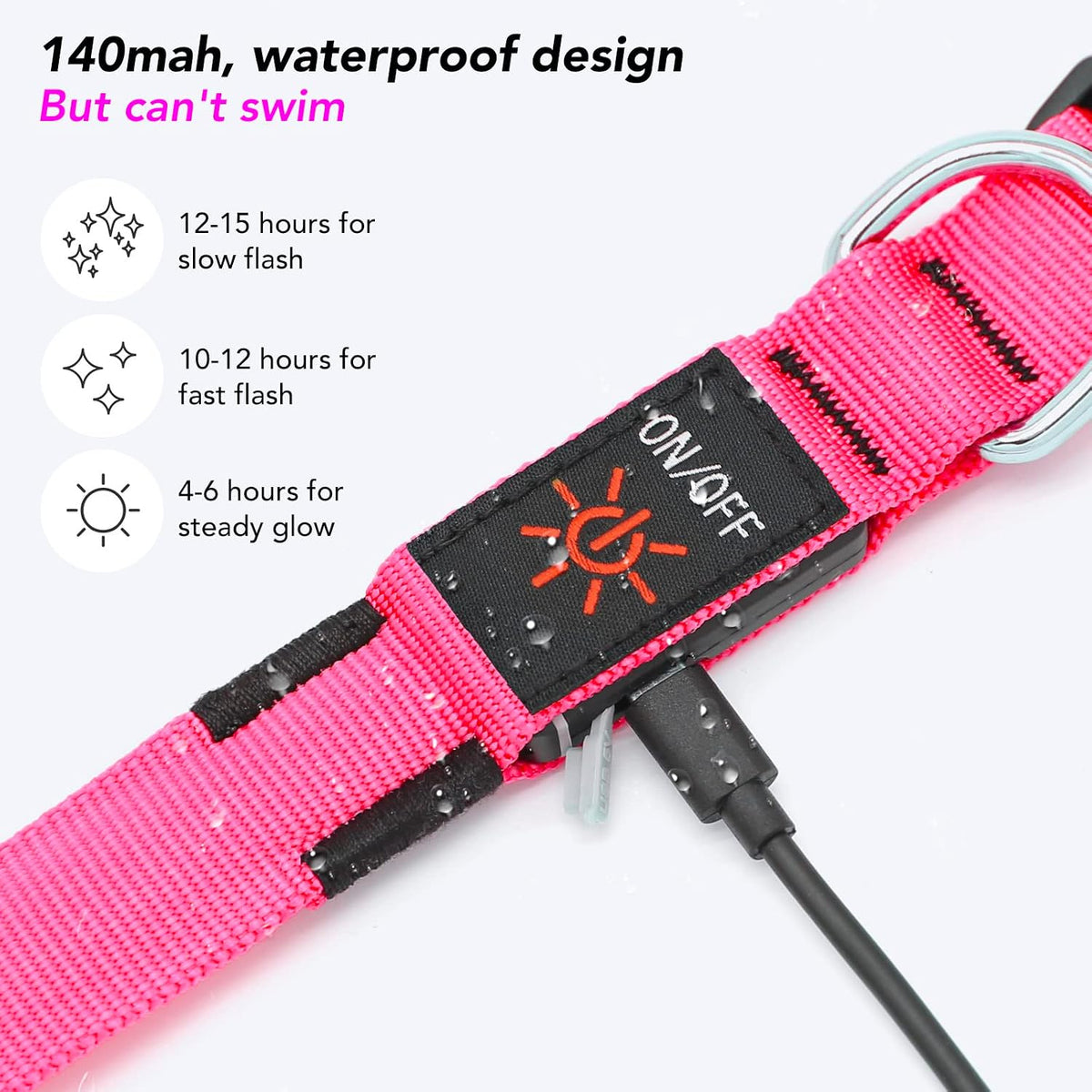 Light Up Dog Collar, Rechargeable USB Collar, Waterproof, Luminous LED Collar, Adjustable, Super Bright, Night Walking for Small Medium Large Dogs, Orange, M