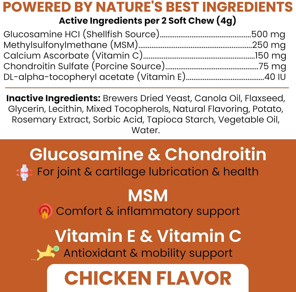 Hip and Joint Supplement For Dogs, 60 Soft Chews, Glucosamine & Chondroitin
