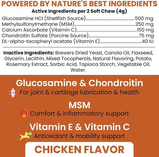 Hip and Joint Supplement For Dogs, 60 Soft Chews, Glucosamine & Chondroitin