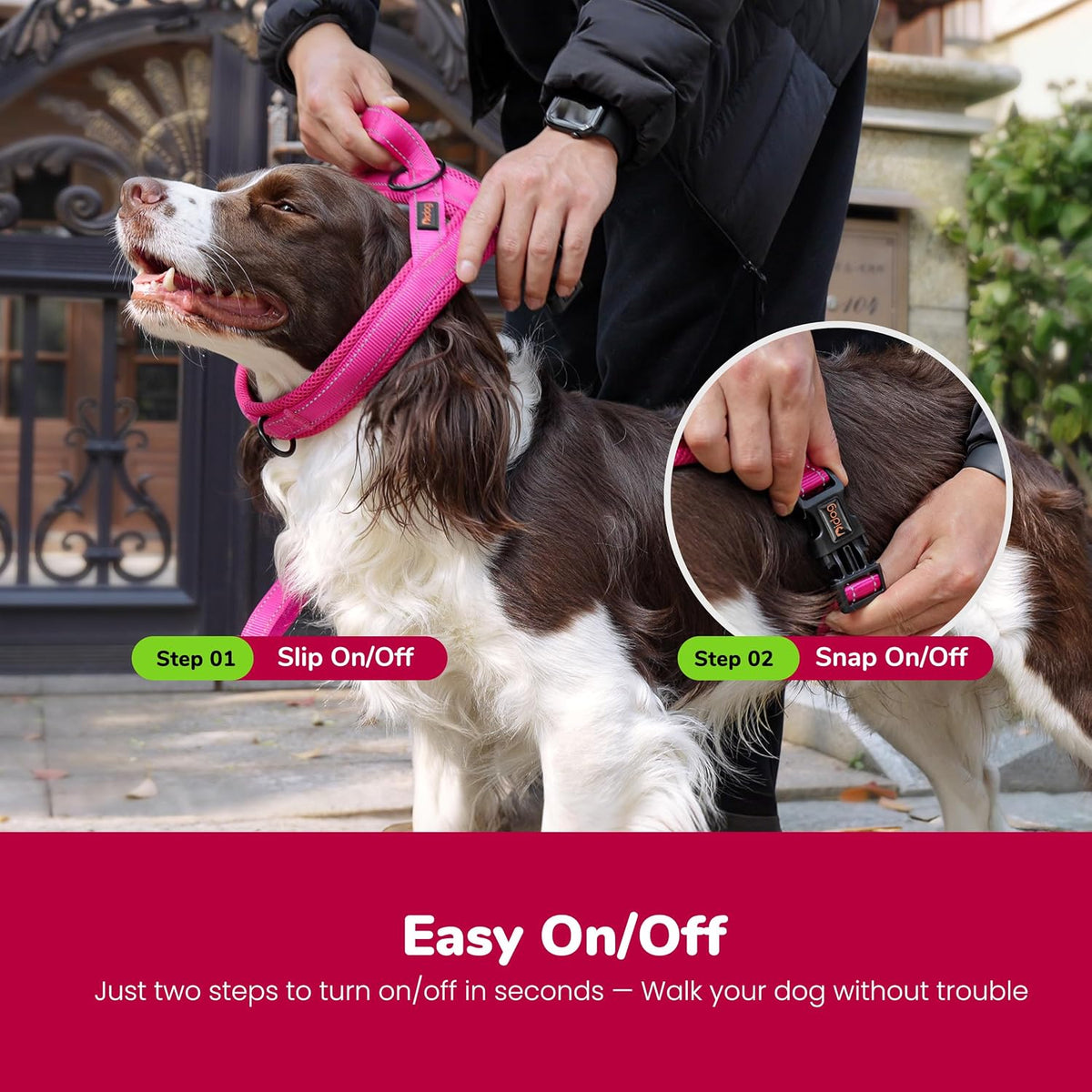 No Pull Dog Harness for Medium Dogs, Breathable Mesh, Hot Pink, M